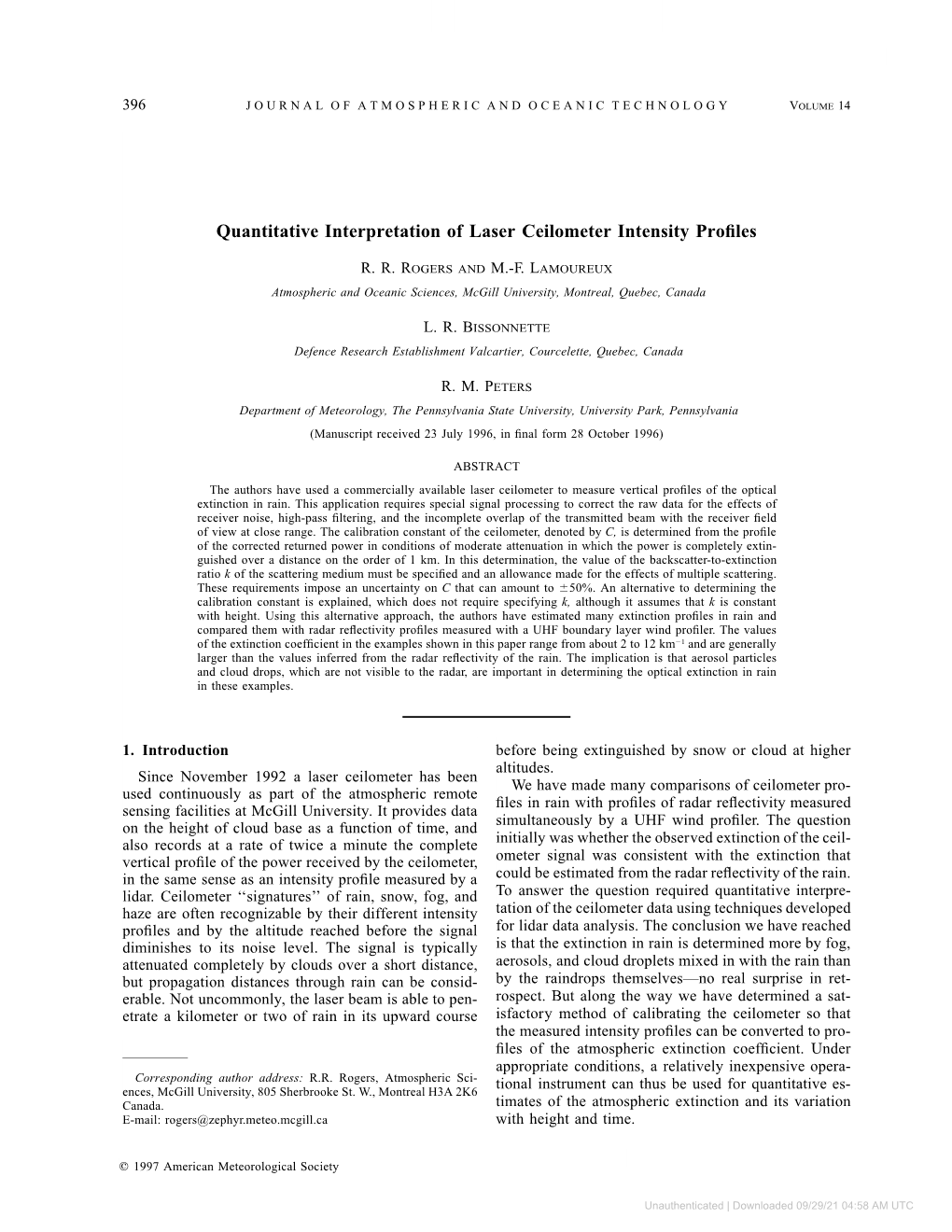 Quantitative Interpretation of Laser Ceilometer Intensity Profiles