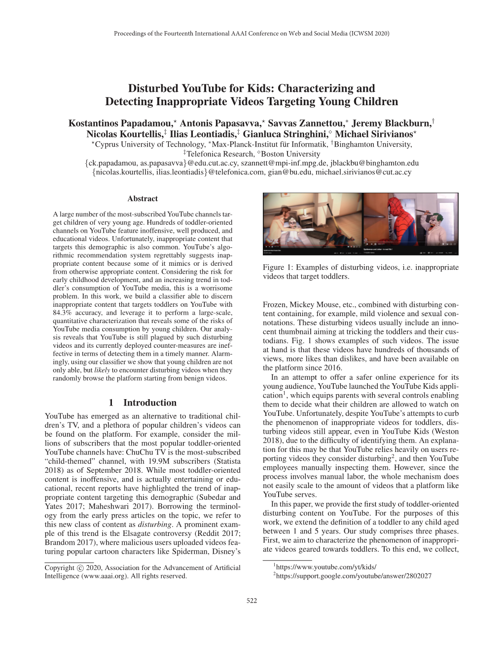 Disturbed Youtube for Kids: Characterizing and Detecting Inappropriate Videos Targeting Young Children