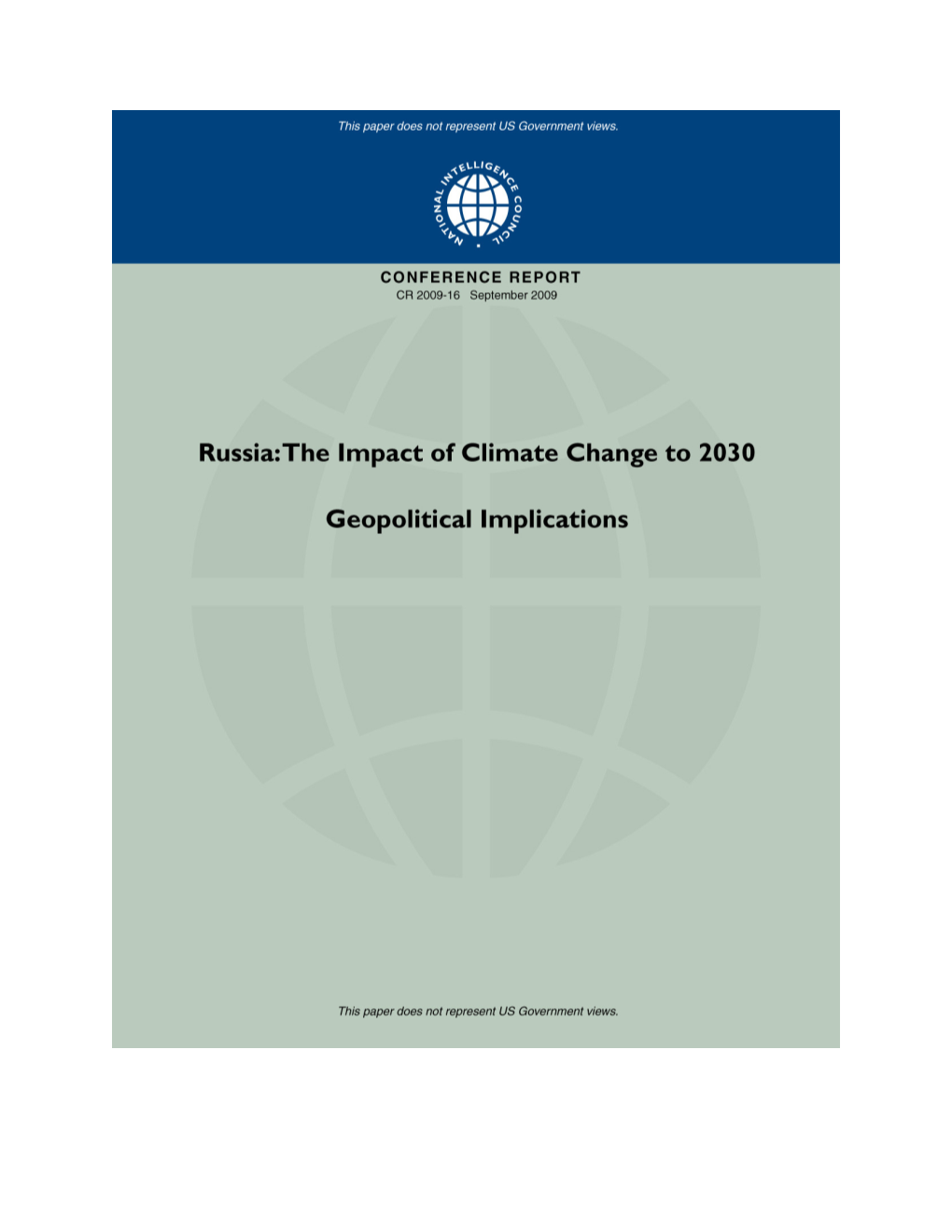 Russia: the Impact of Climate Change to 2030: Geopolitical Implications