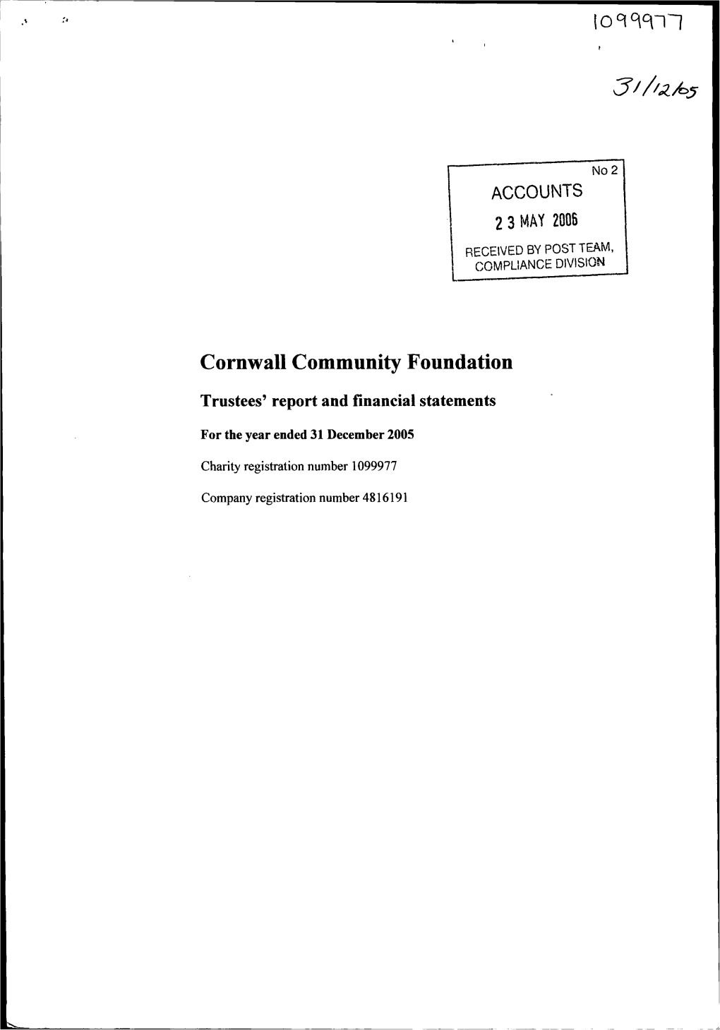 Accounts 2 3 May 2006 Received by Post Team, Compliance Division