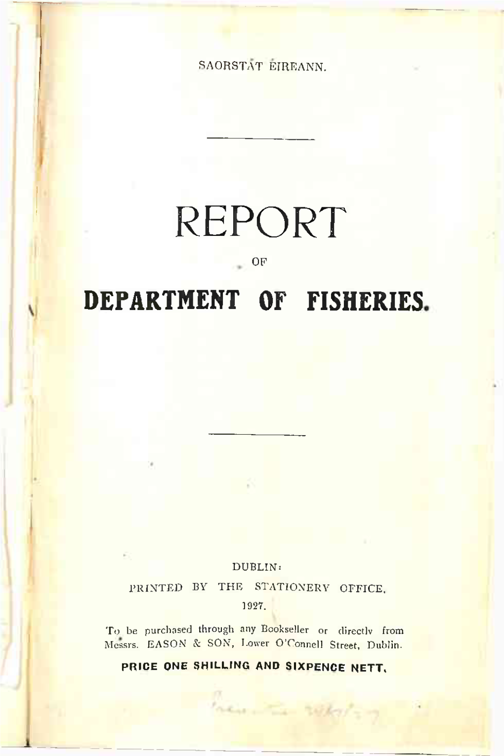 REPORT of DEPARTMENT of FISHERIES