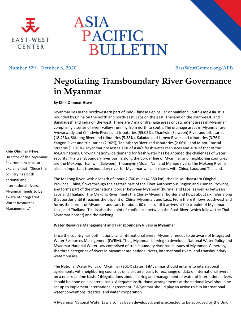 Negotiating Transboundary River Governance in Myanmar