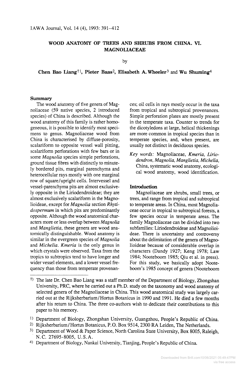 IAWA Journal, Vol 14 (4), 1993: 391-412 WOOD ANATOMY OF