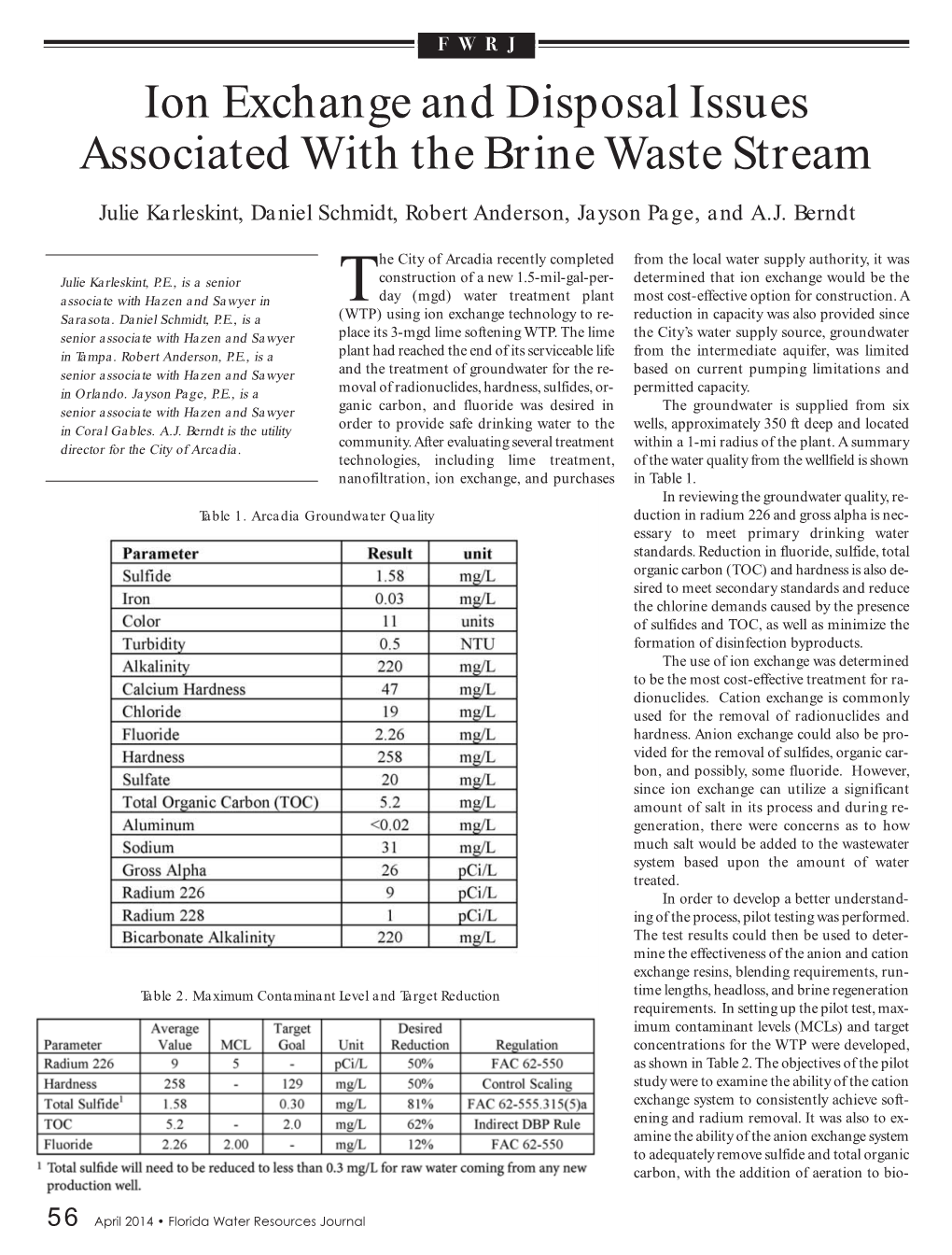 Ion Exchange and Disposal Issues Associated with the Brine Waste Stream