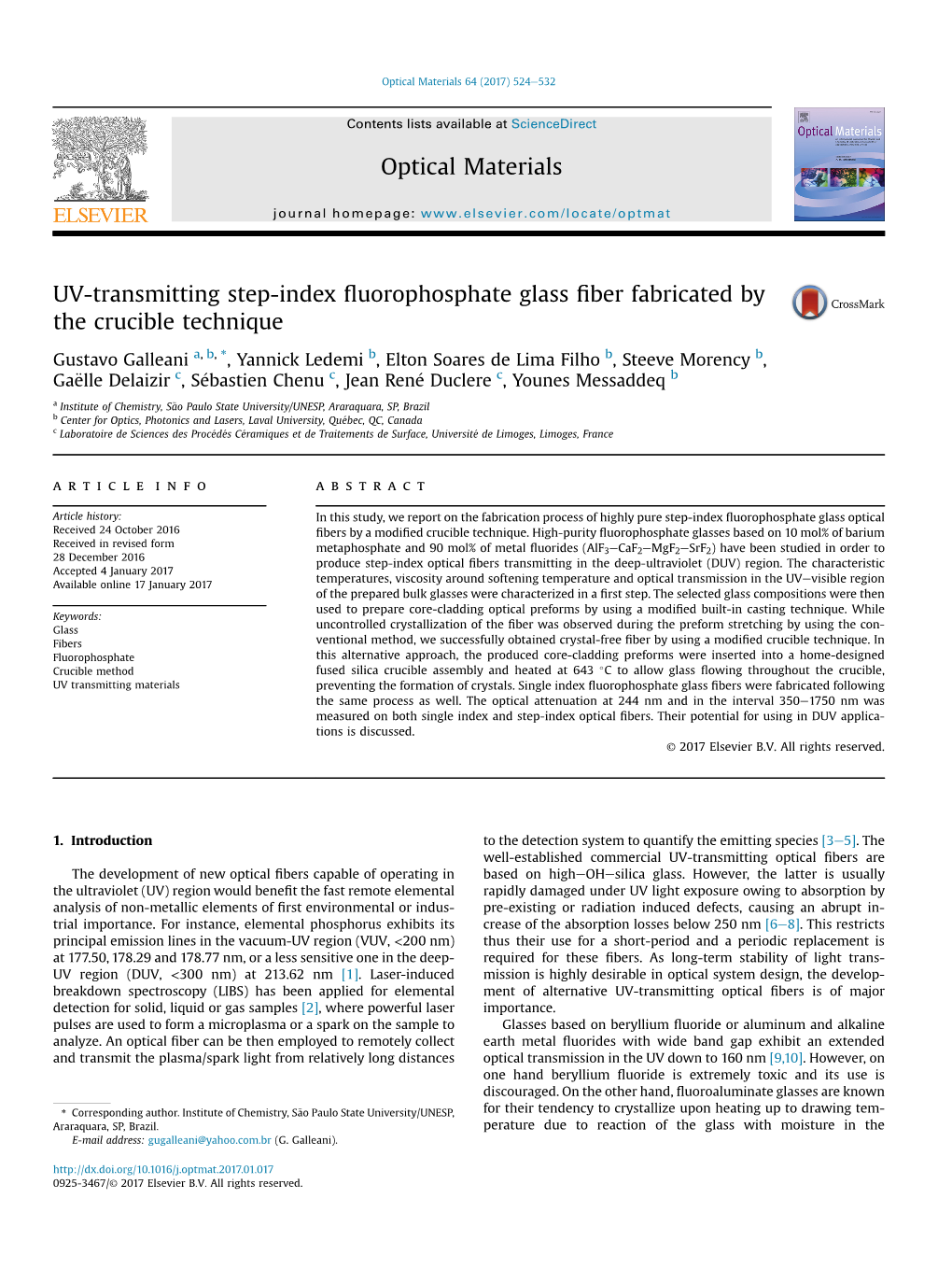 UV-Transmitting Step-Index Fluorophosphate Glass Fiber