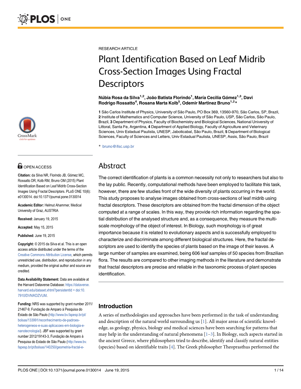 Plant Identification Based on Leaf Midrib Cross-Section Images Using Fractal Descriptors