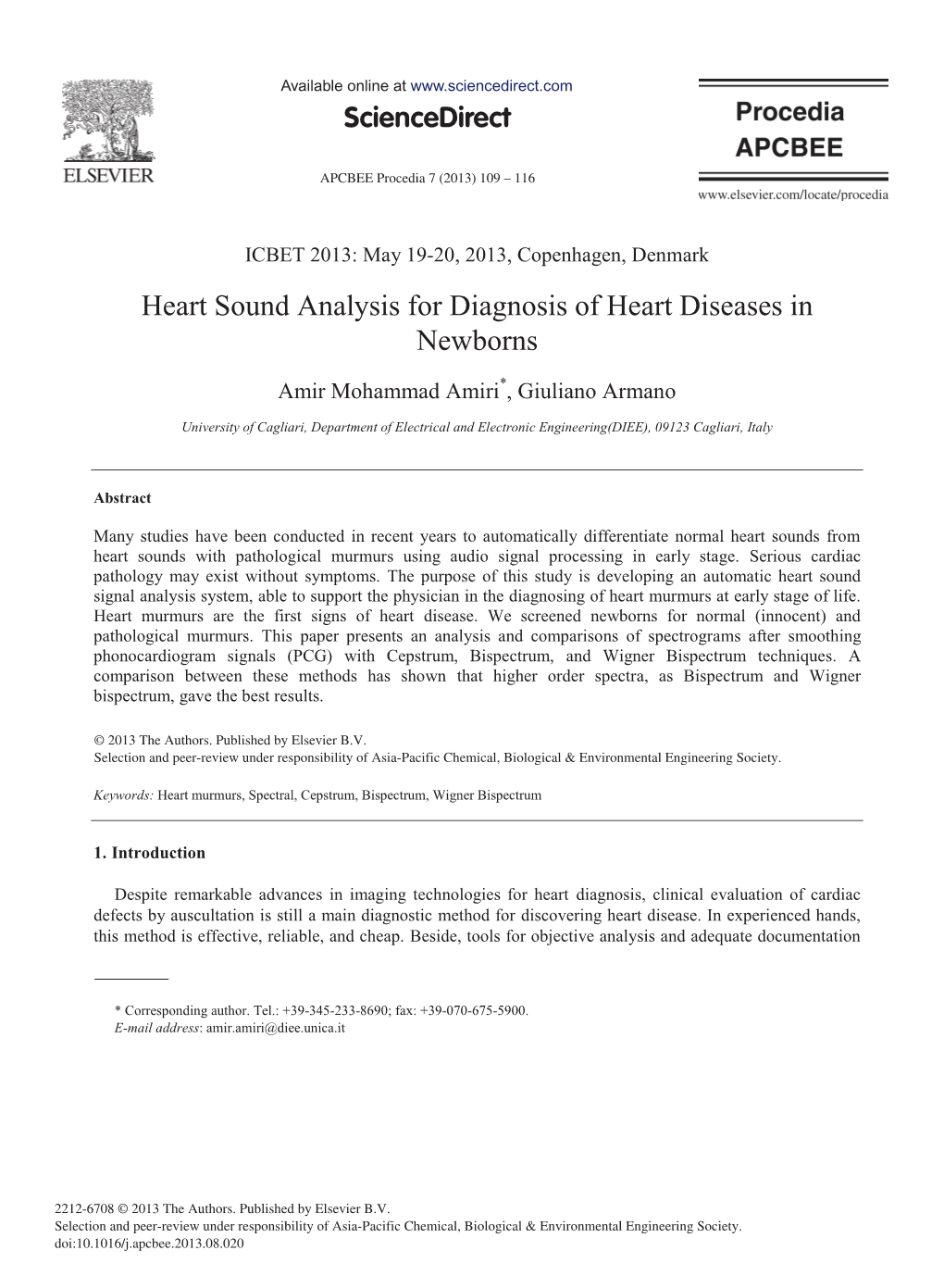 Heart Sound Analysis for Diagnosis of Heart Diseases in Newborns