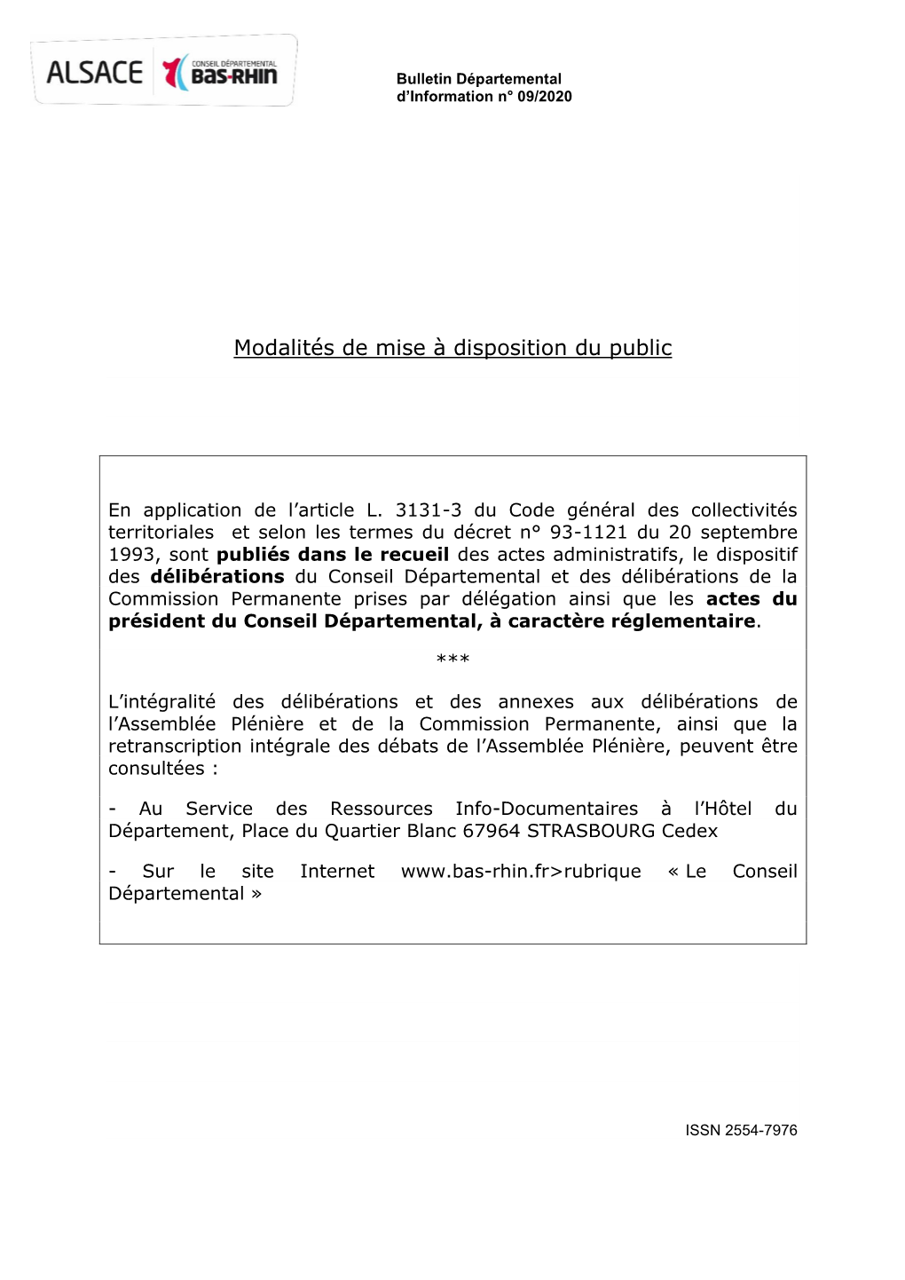 Bulletin Départemental D'information 09/2020