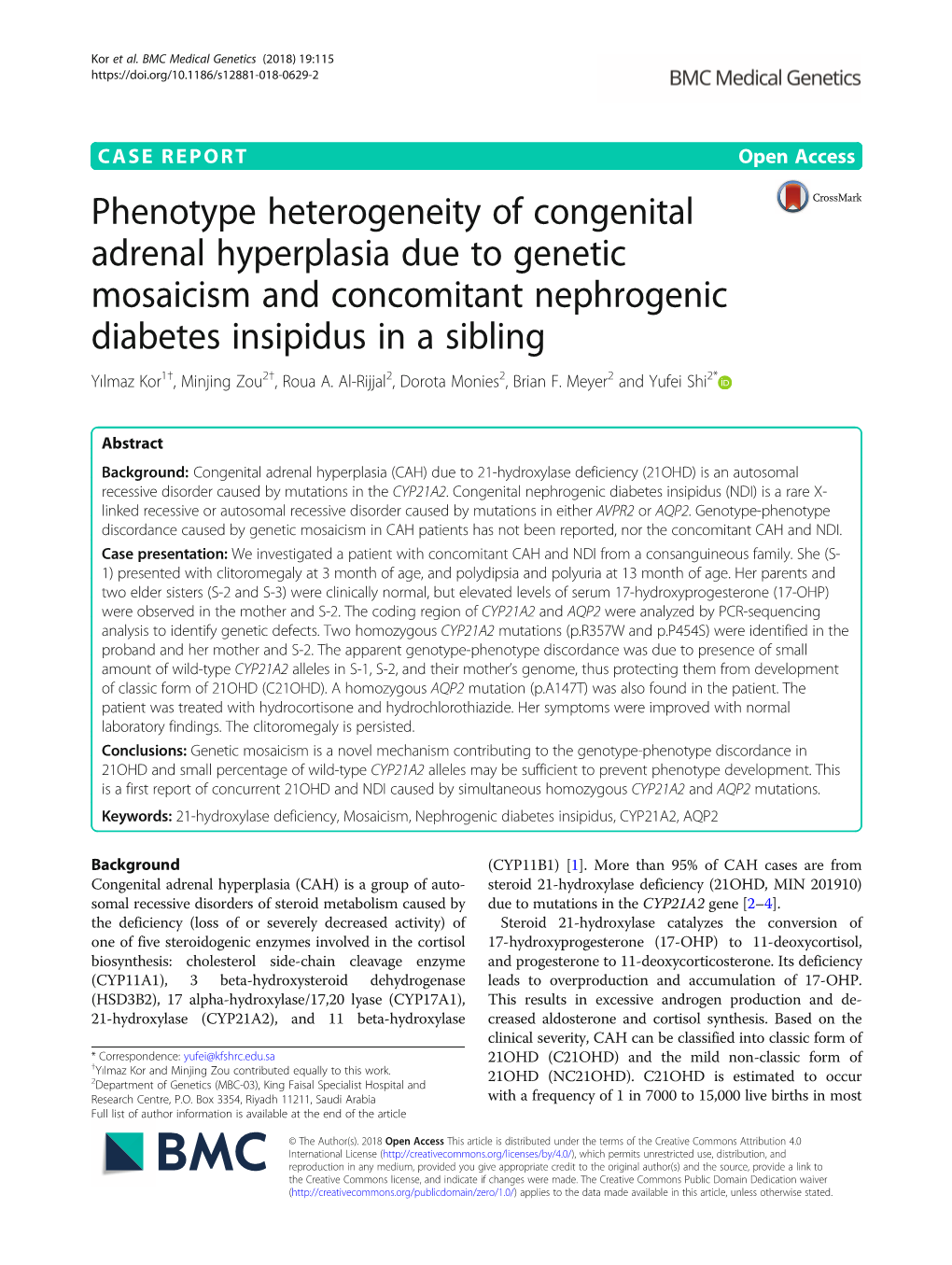 Phenotype Heterogeneity of Congenital Adrenal Hyperplasia Due