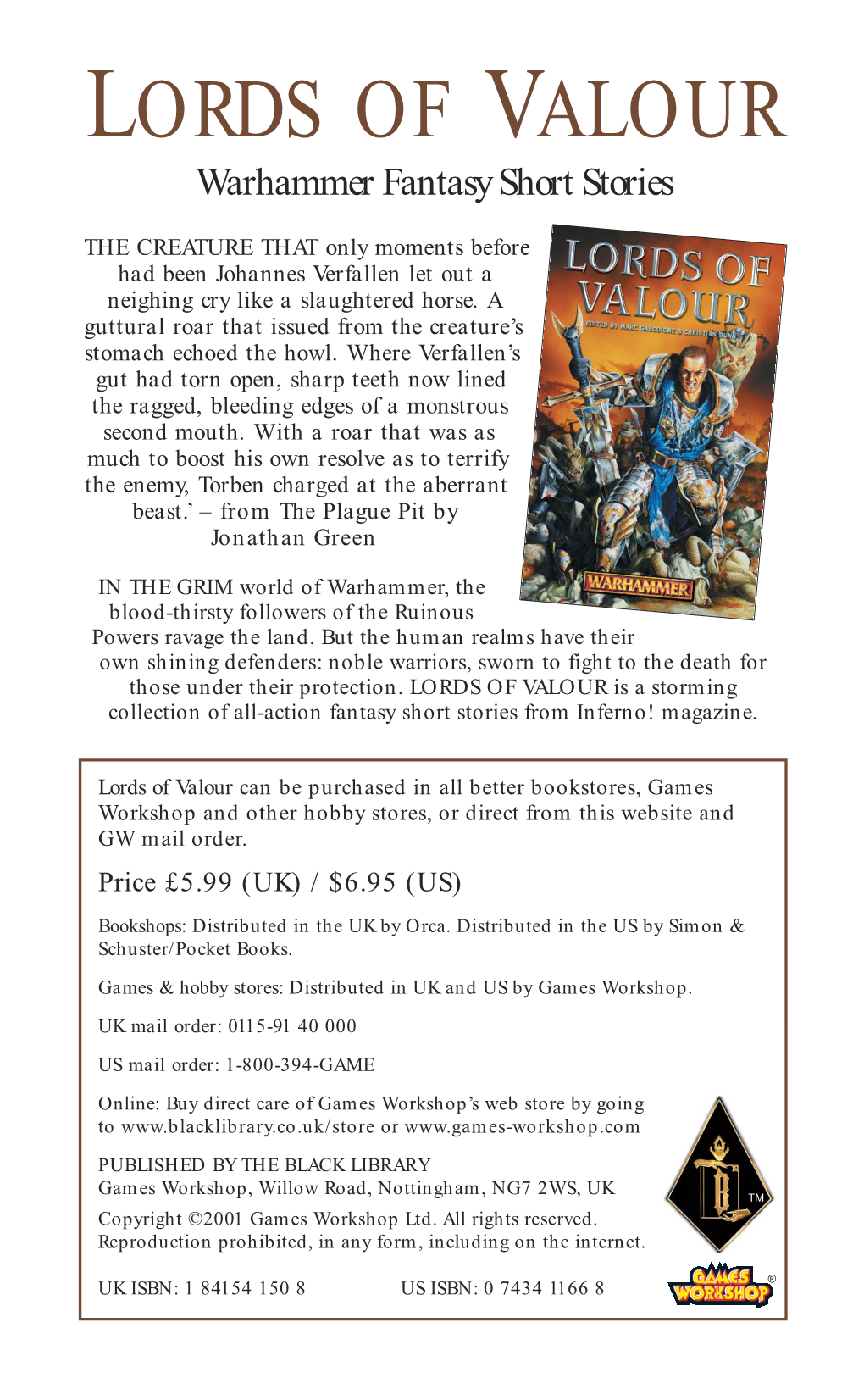 LORDS of VALOUR Warhammer Fantasy Short Stories