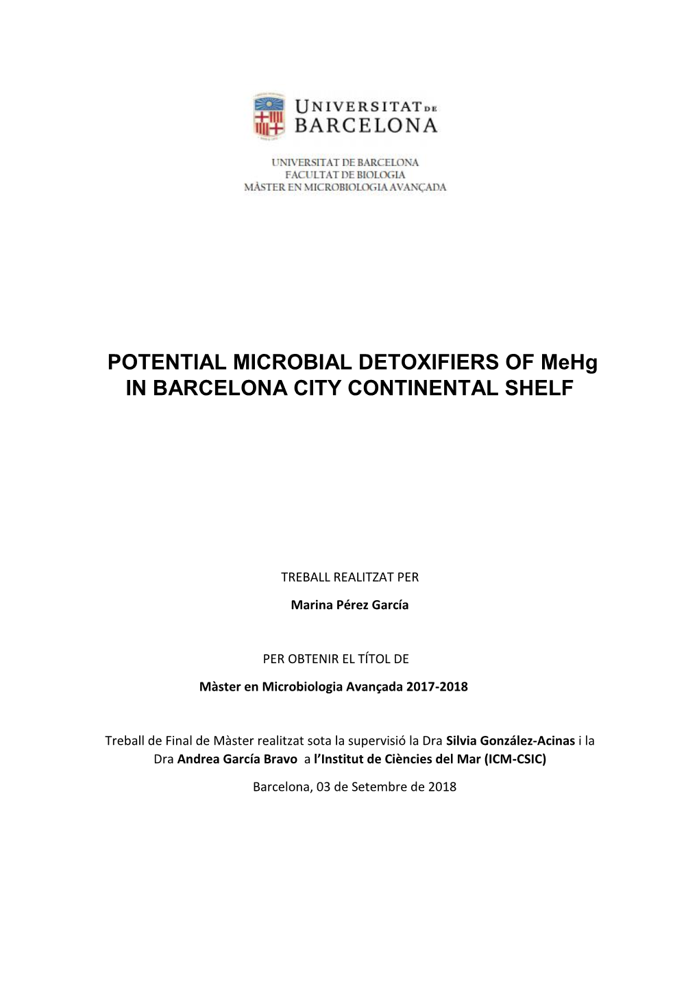 POTENTIAL MICROBIAL DETOXIFIERS of Mehg in BARCELONA CITY CONTINENTAL SHELF