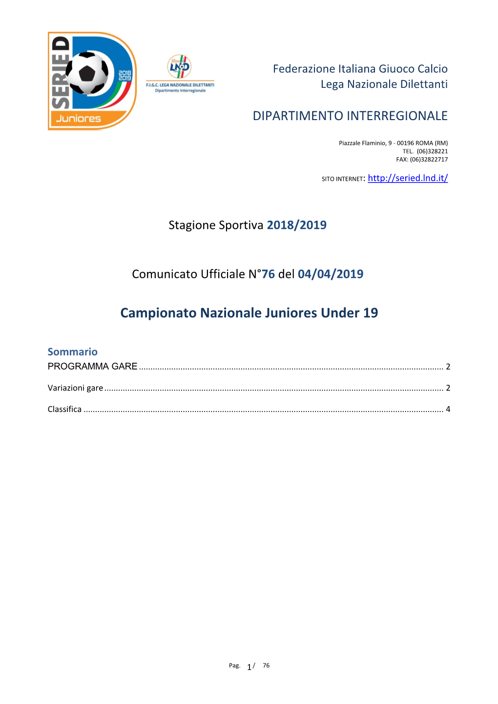 Classifica NAZIONALE JUNIORES