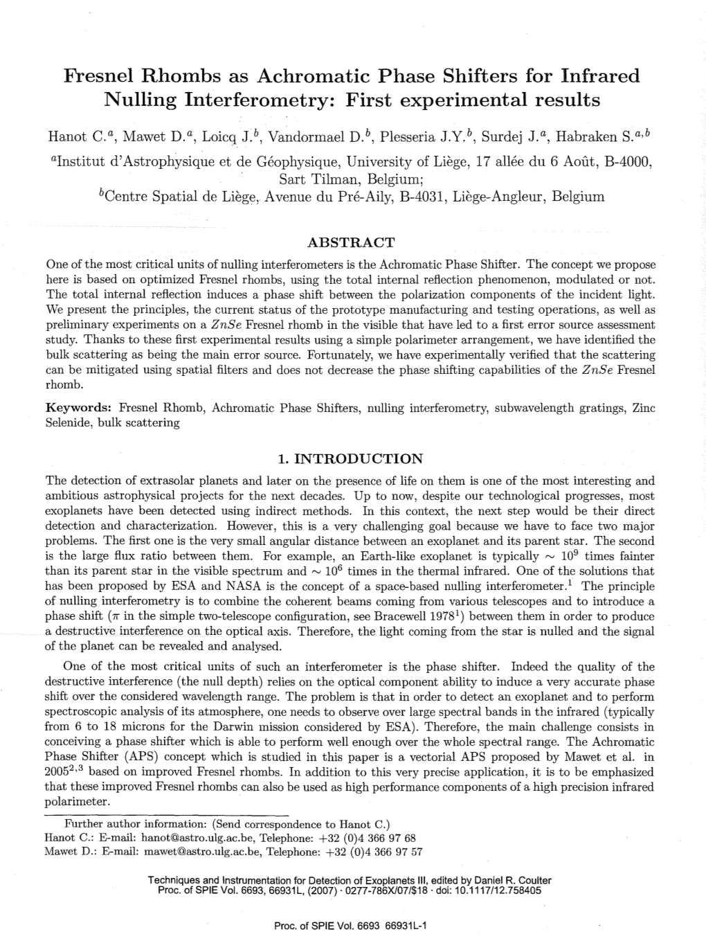 Fresnel Rhombs As Achromatic Phase Shifters for Infrared Nulling Interferometry: First Experimental Results