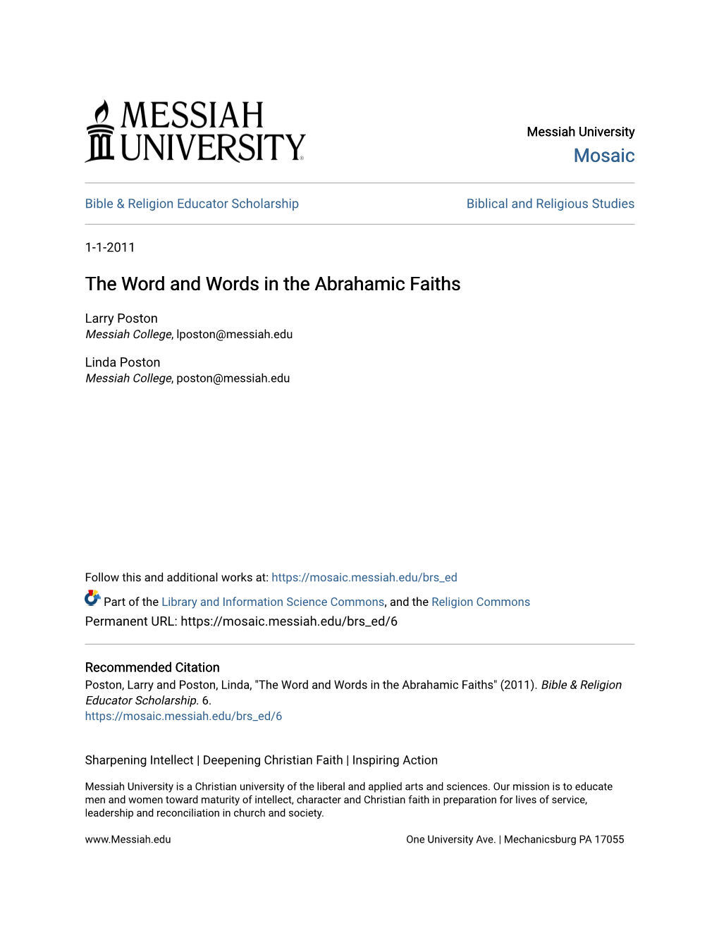 The Word and Words in the Abrahamic Faiths