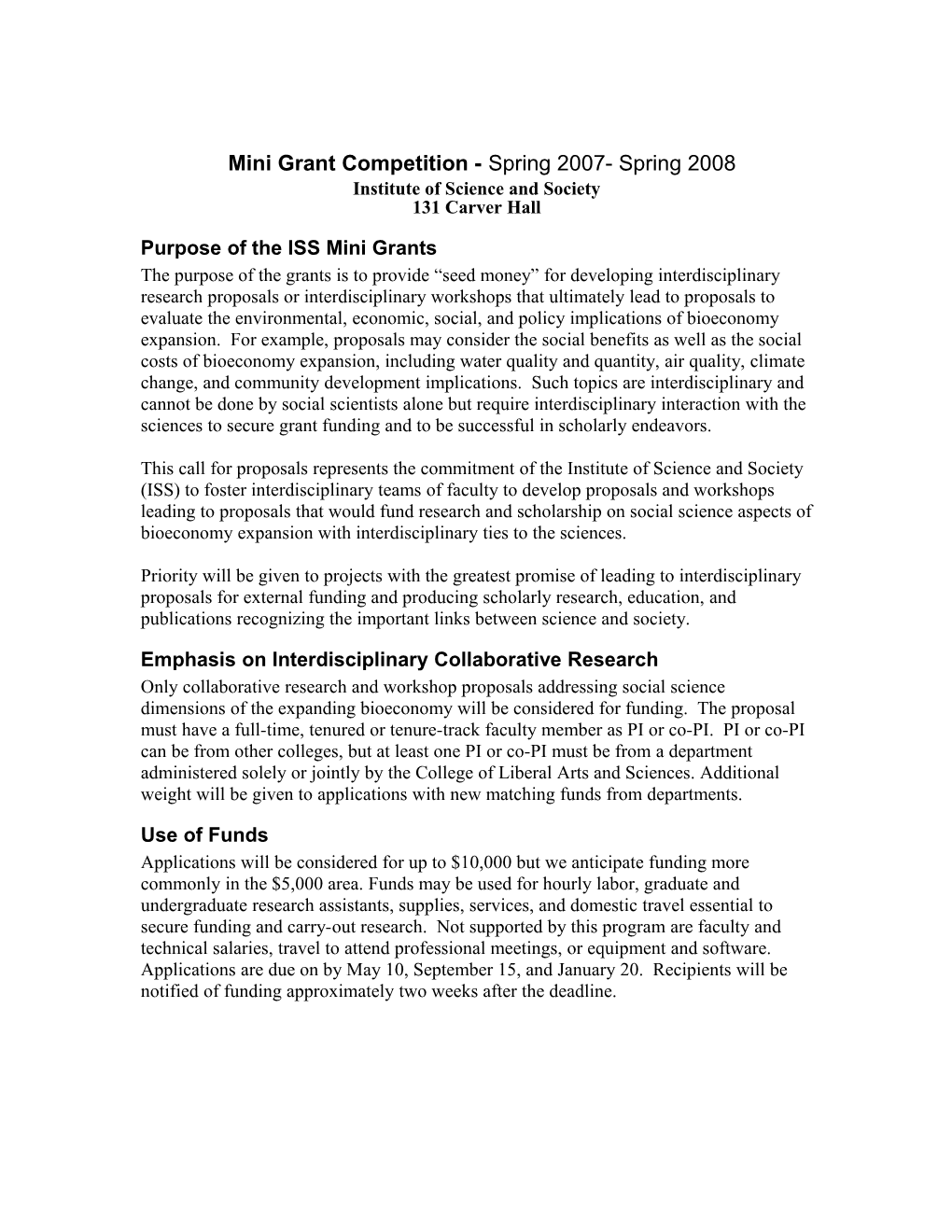 Mini Grant Competition - Spring 2007- Spring 2008