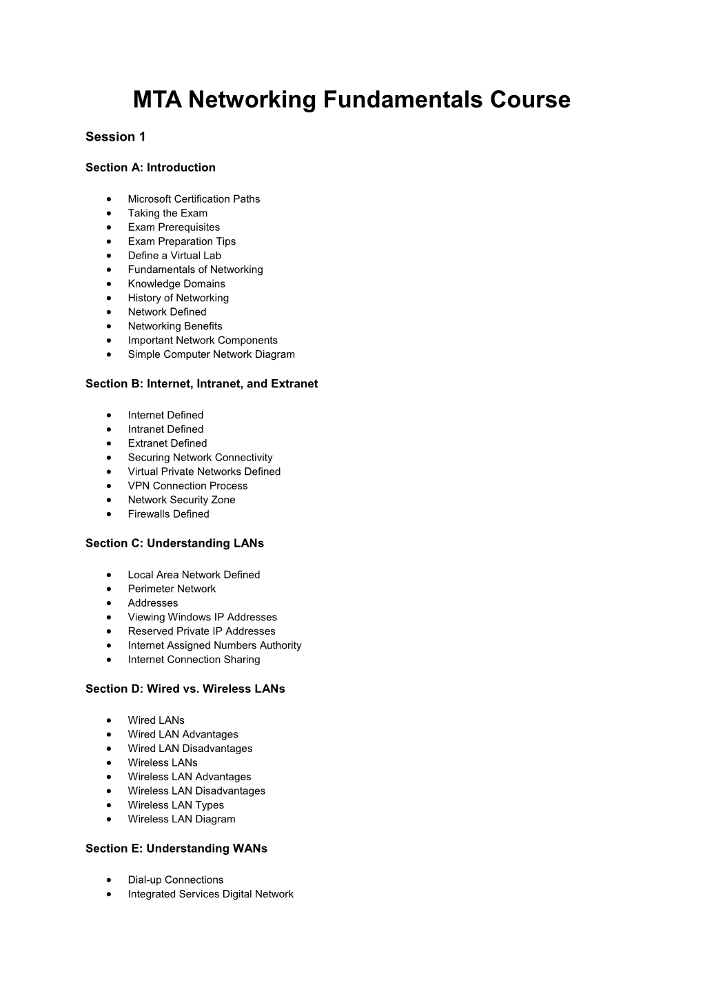 MTA Networking Fundamentals Course