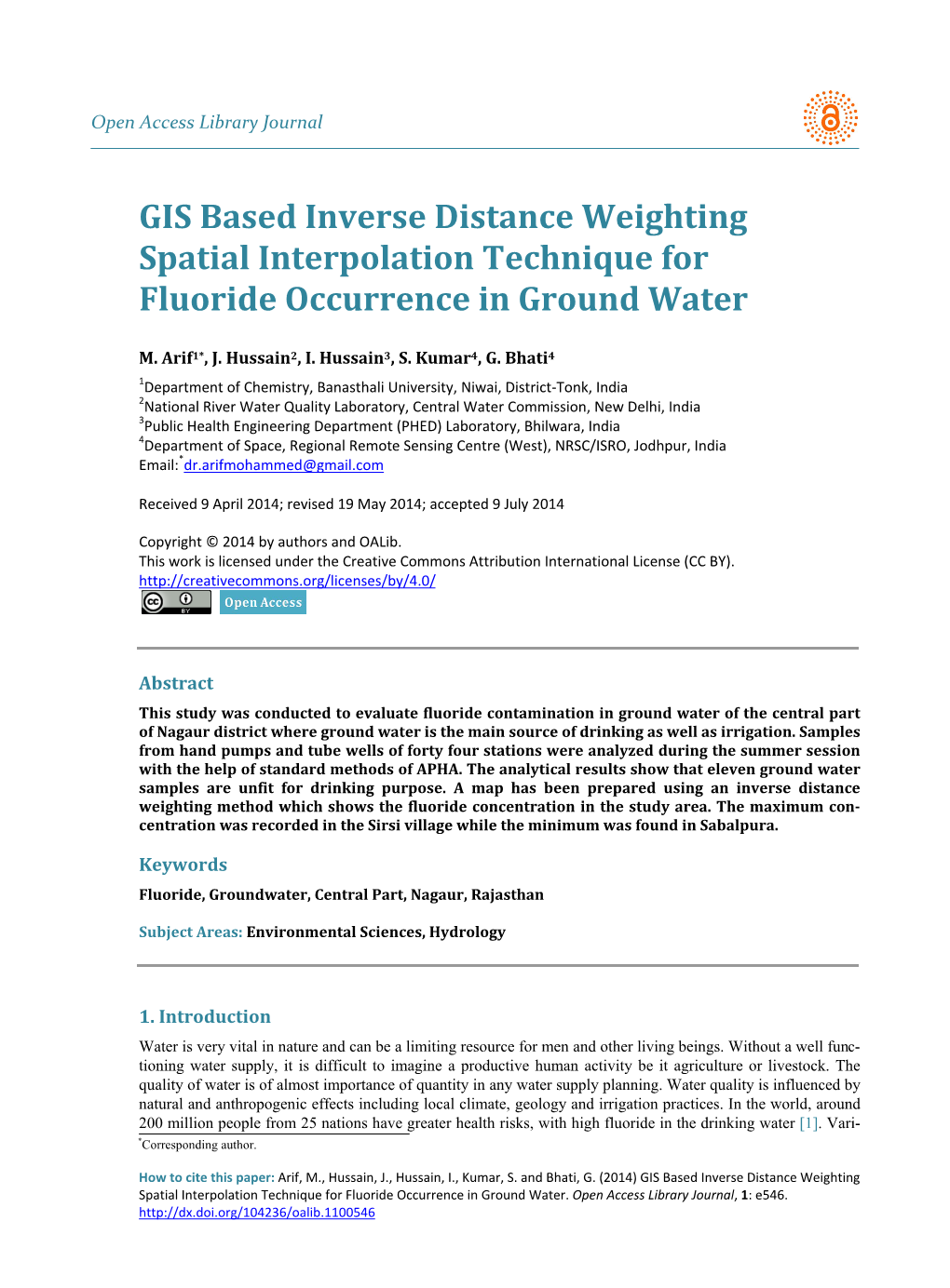 GIS Based Inverse Distance Weighting Spatial Interpolation Technique for Fluoride Occurrence in Ground Water