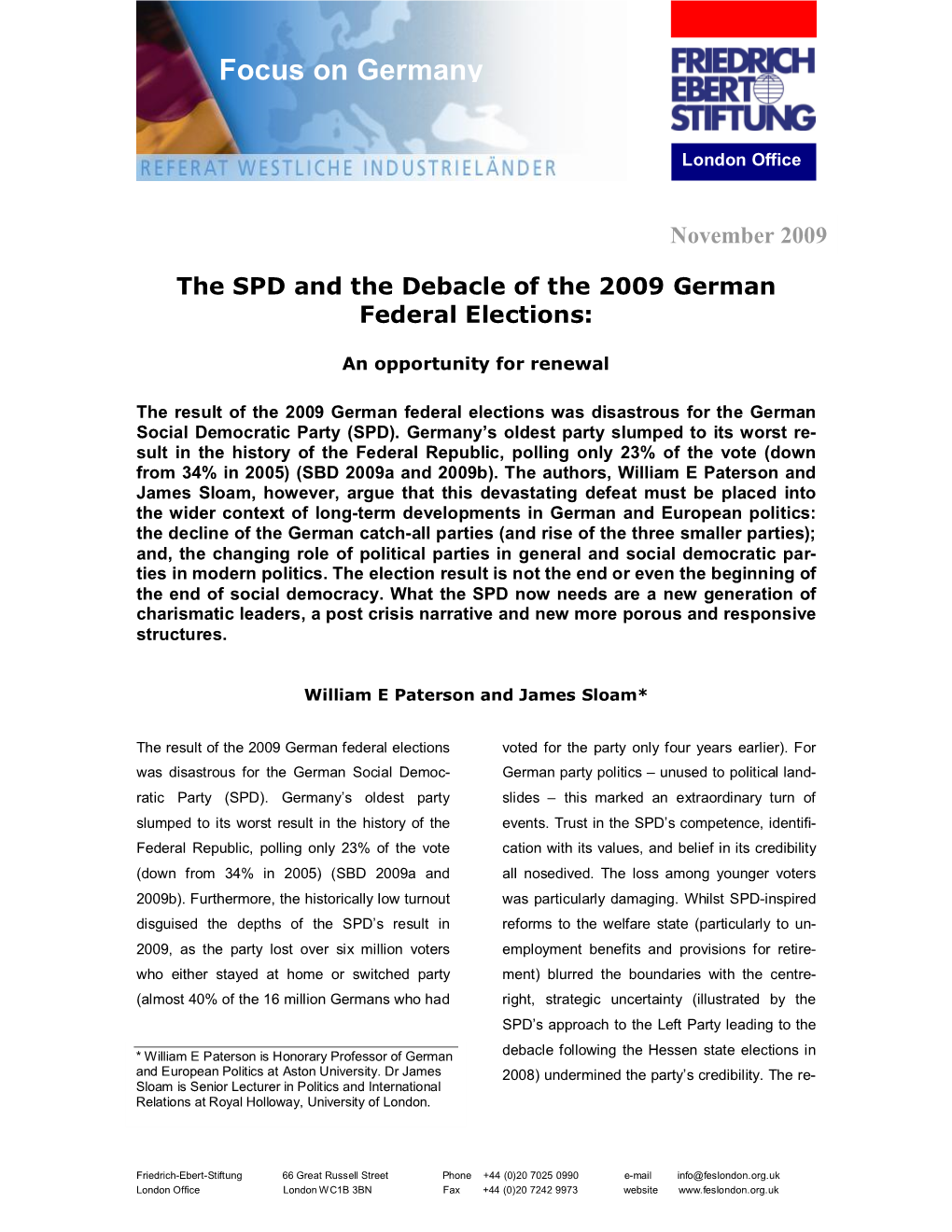 The SPD and the Debacle of the 2009 German Federal Elections