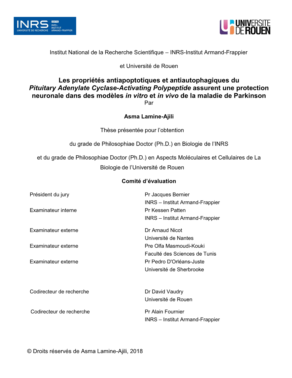 Les Propriétés Antiapoptotiques Et Antiautophagiques Du Pituitary Adenylate Cyclase-Activating Polypeptide Assurent Une Protec