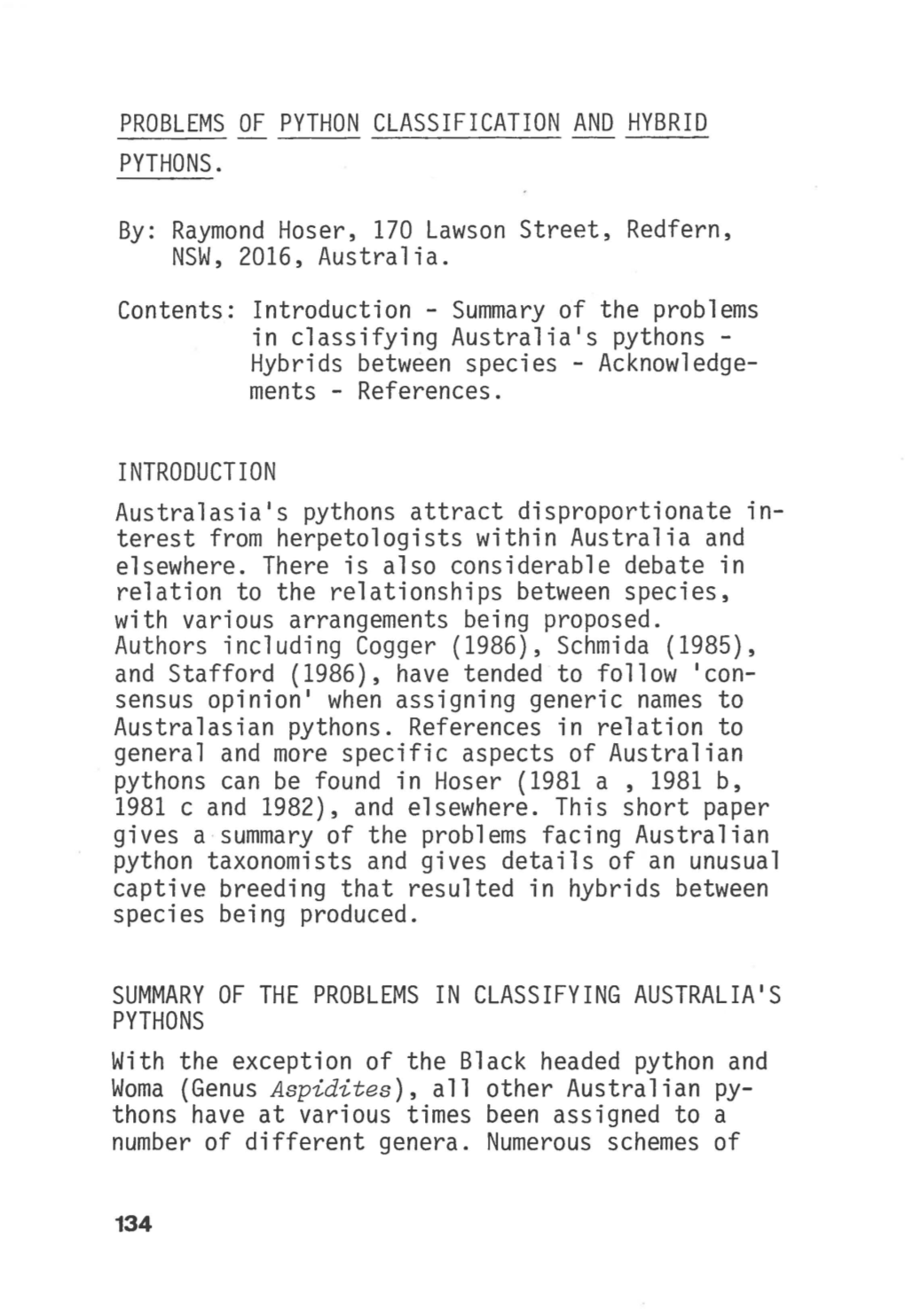 Problems of Python Classification and Hybrid Pythons