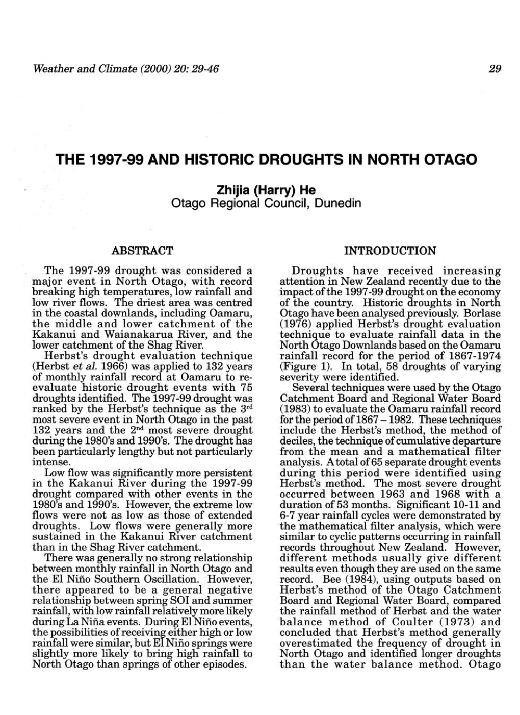 The 1997-99 and Historic Droughts in North Otago