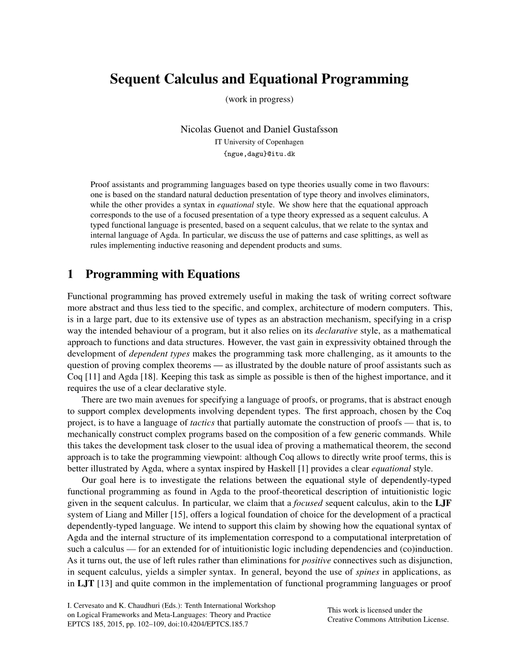 Sequent Calculus and Equational Programming (Work in Progress)