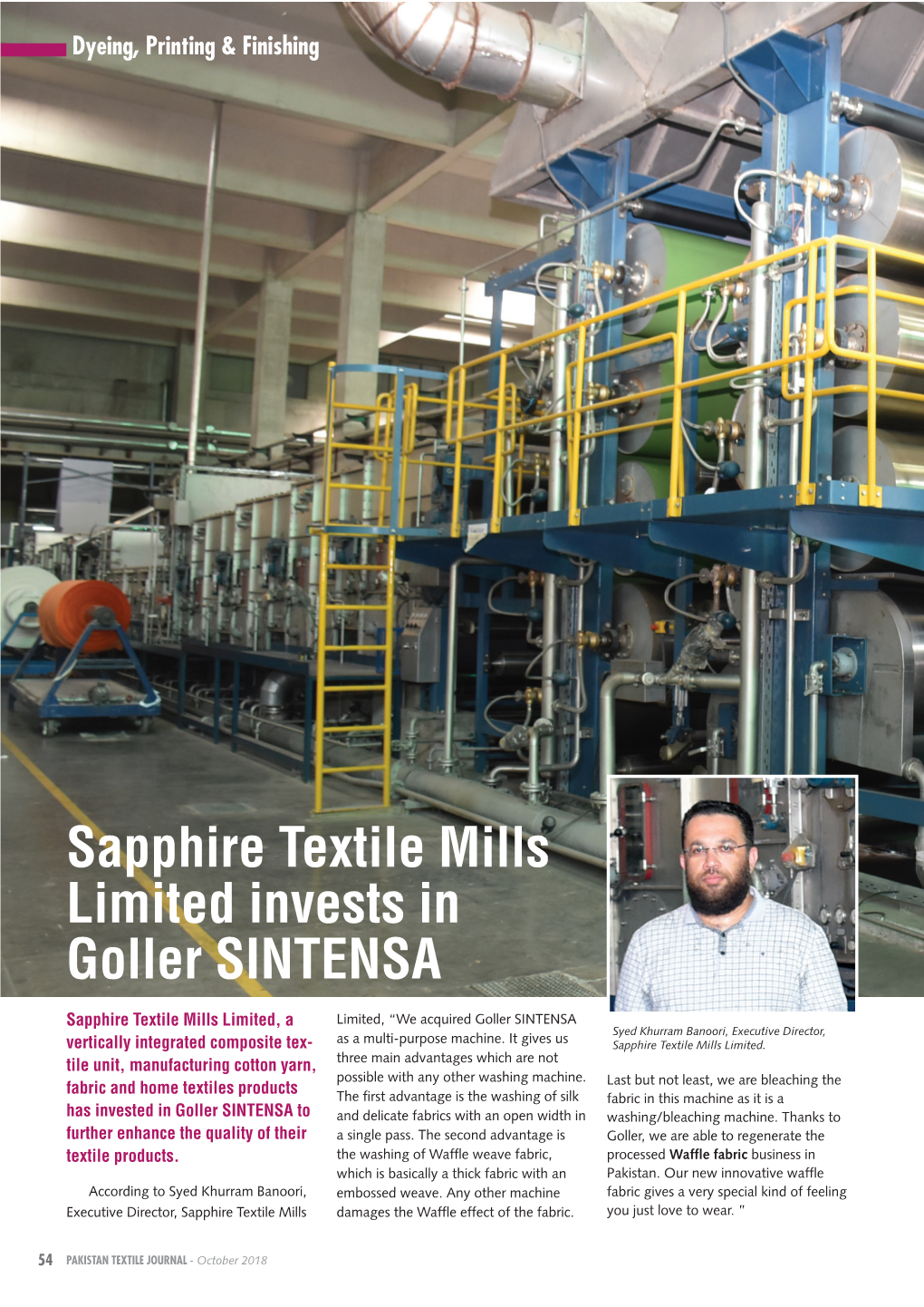 Sapphire Textile Mills Limited Invests in Goller SINTENSA