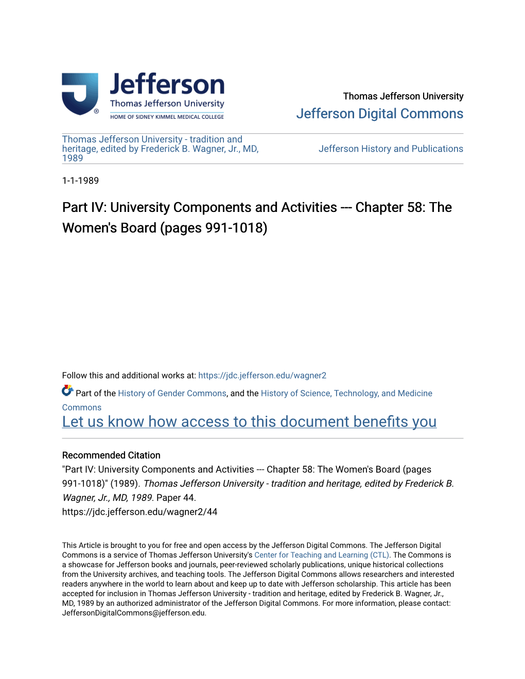 University Components and Activities --- Chapter 58: the Women's Board (Pages 991-1018)