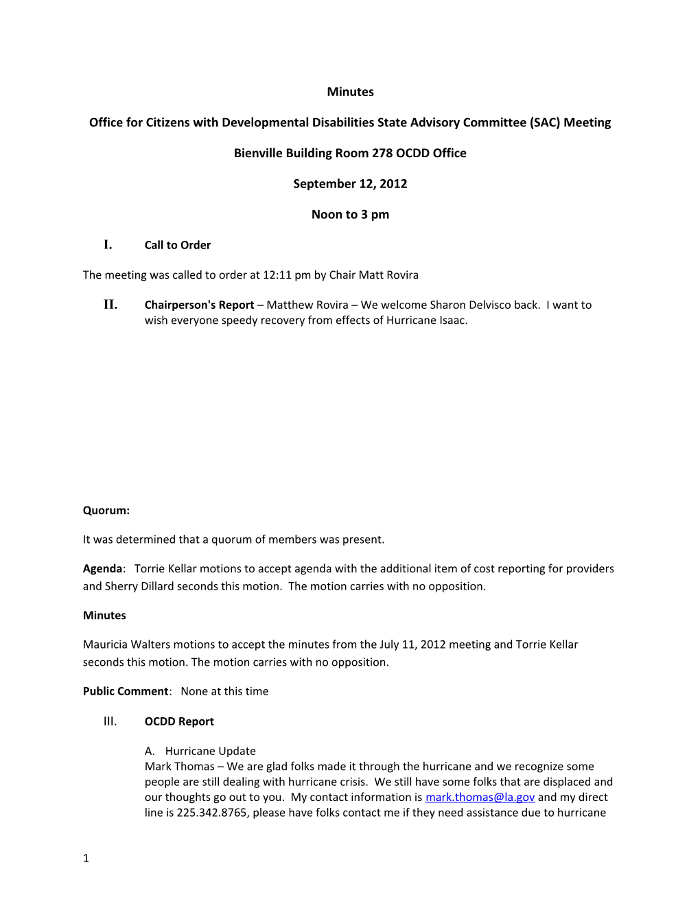 Office for Citizens with Developmental Disabilities State Advisory Committee (SAC) Meeting