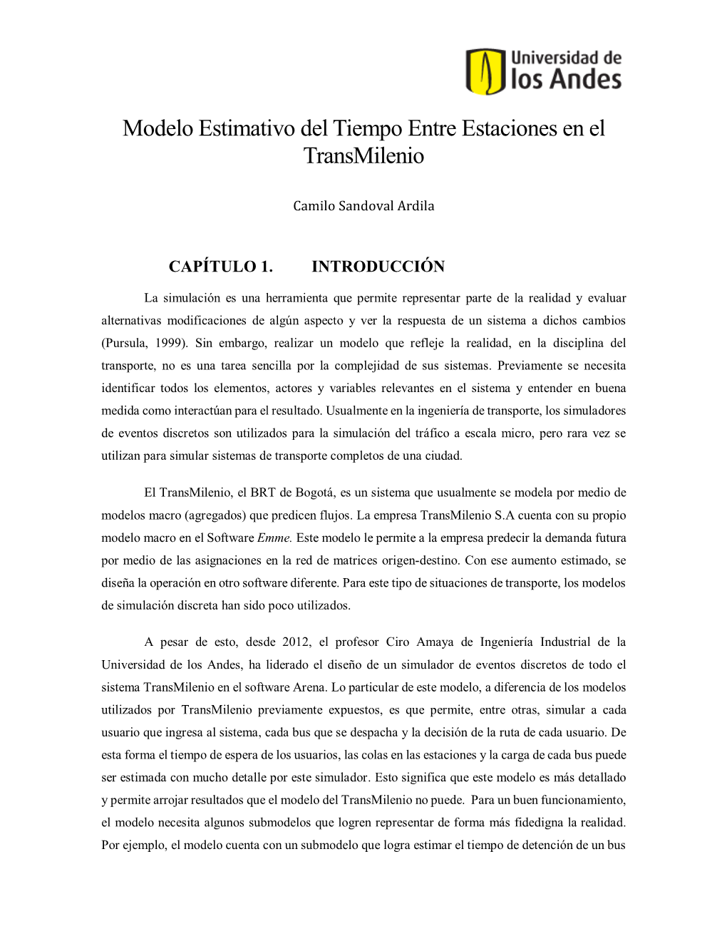 Modelo Estimativo Del Tiempo Entre Estaciones En El Transmilenio