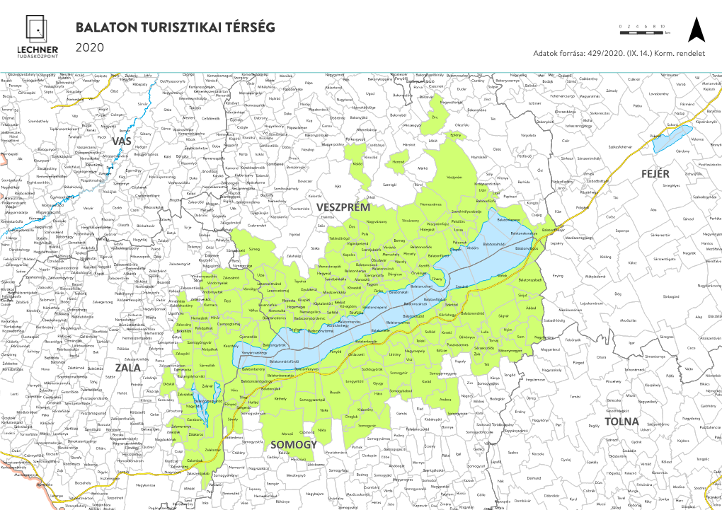 BALATON TURISZTIKAI TÉRSÉG Km ¯ 2020 Adatok Forrása: 429/2020