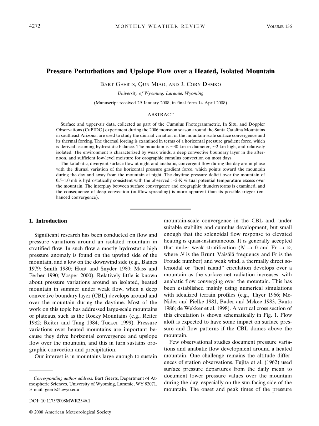 Pressure Perturbations and Upslope Flow Over a Heated, Isolated Mountain