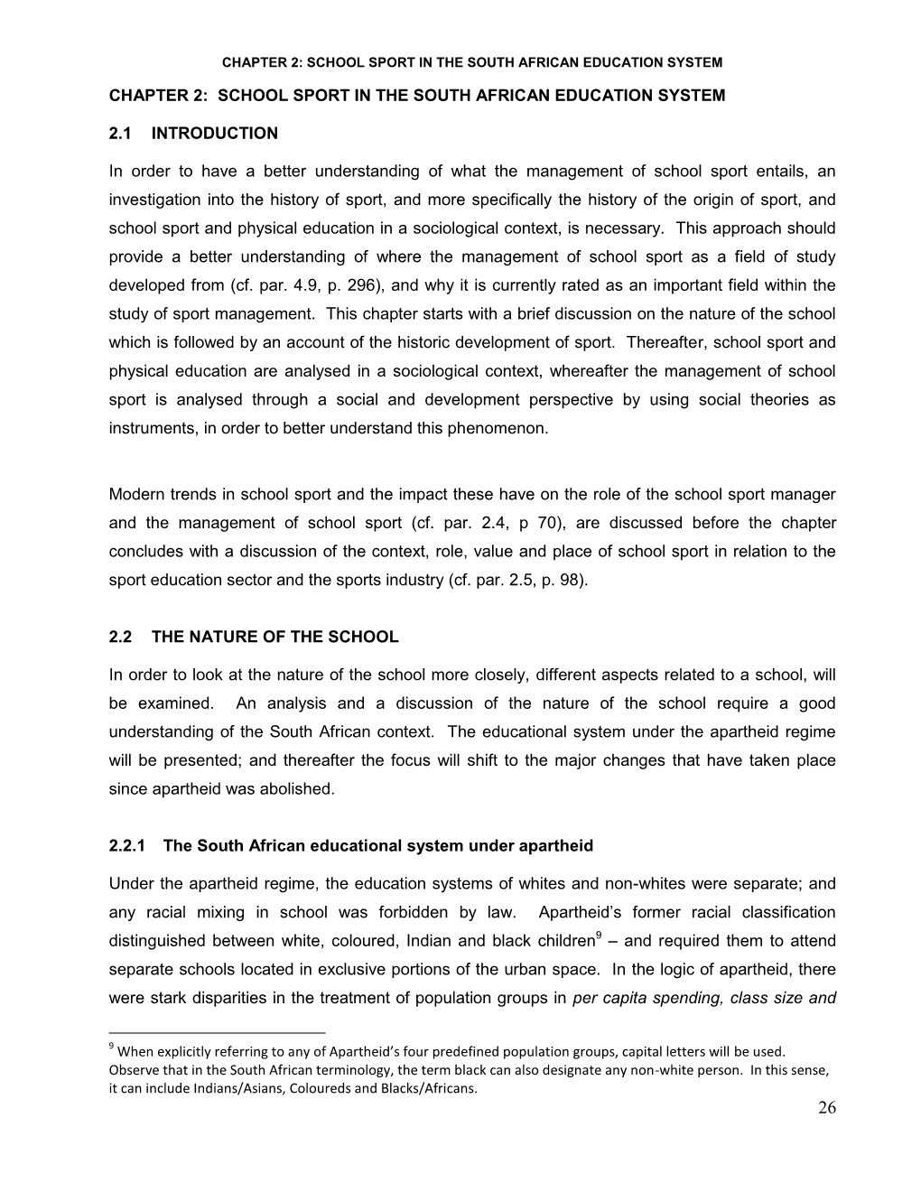 Chapter 2: School Sport in the South African Education System