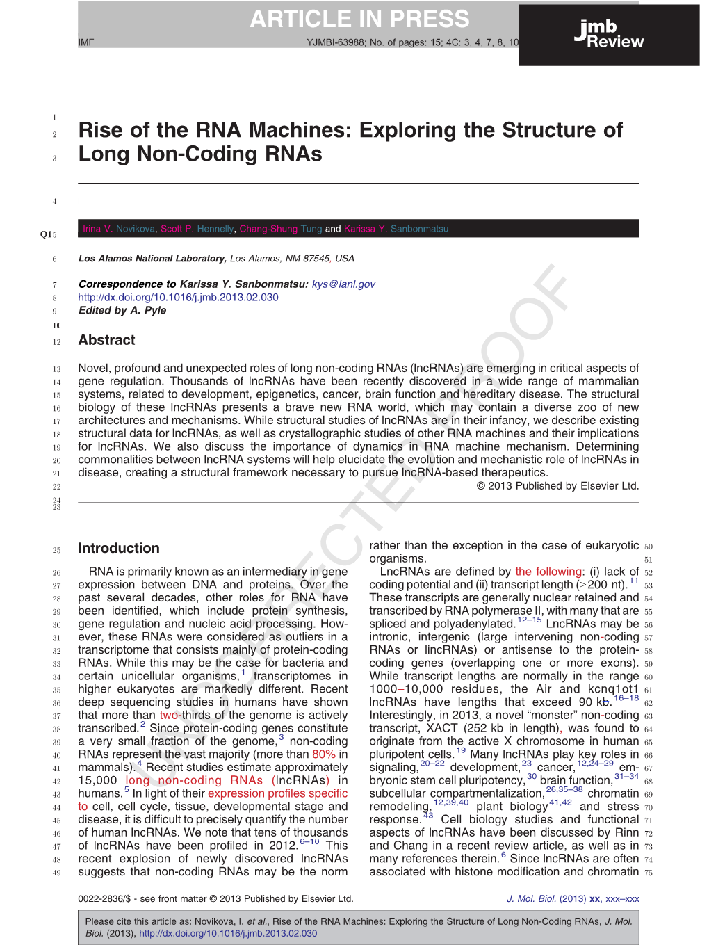 Exploring the Structure of Long Non-Coding Rnas, J