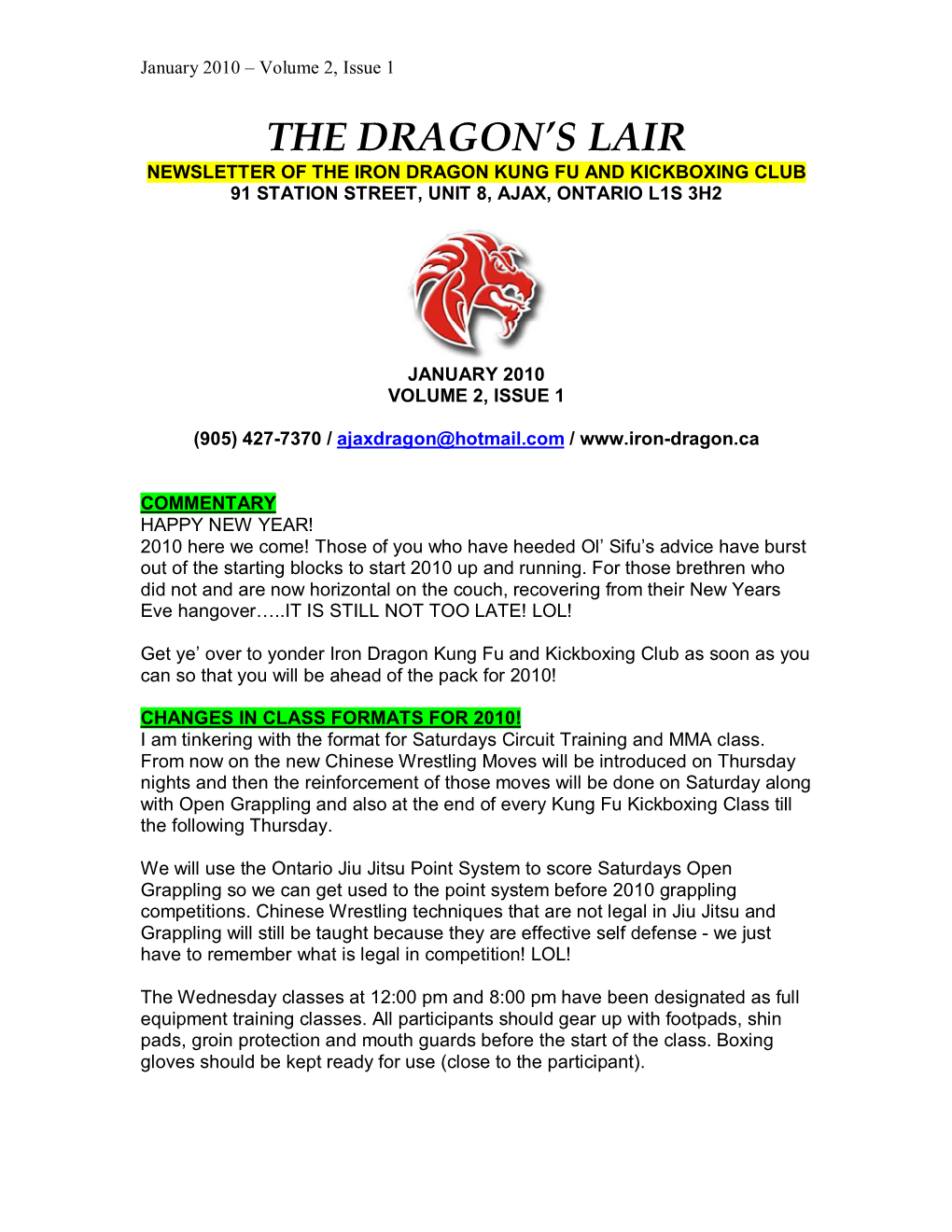 January 2010 Newsletter