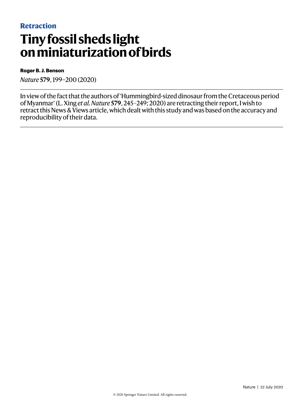 Tiny Fossil Sheds Light on Miniaturization of Birds