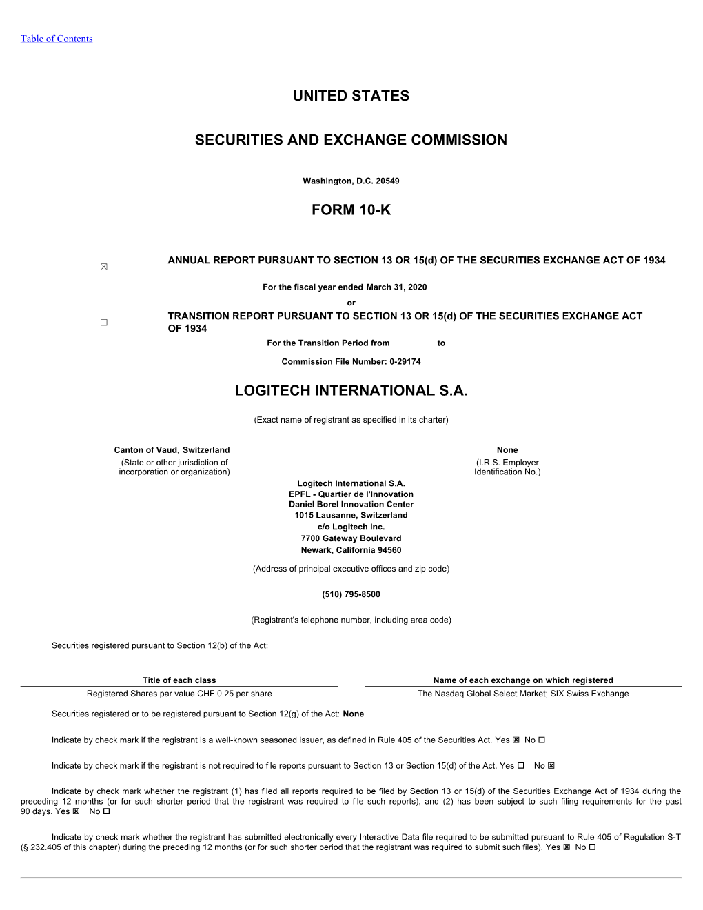 United States Securities and Exchange Commission Form