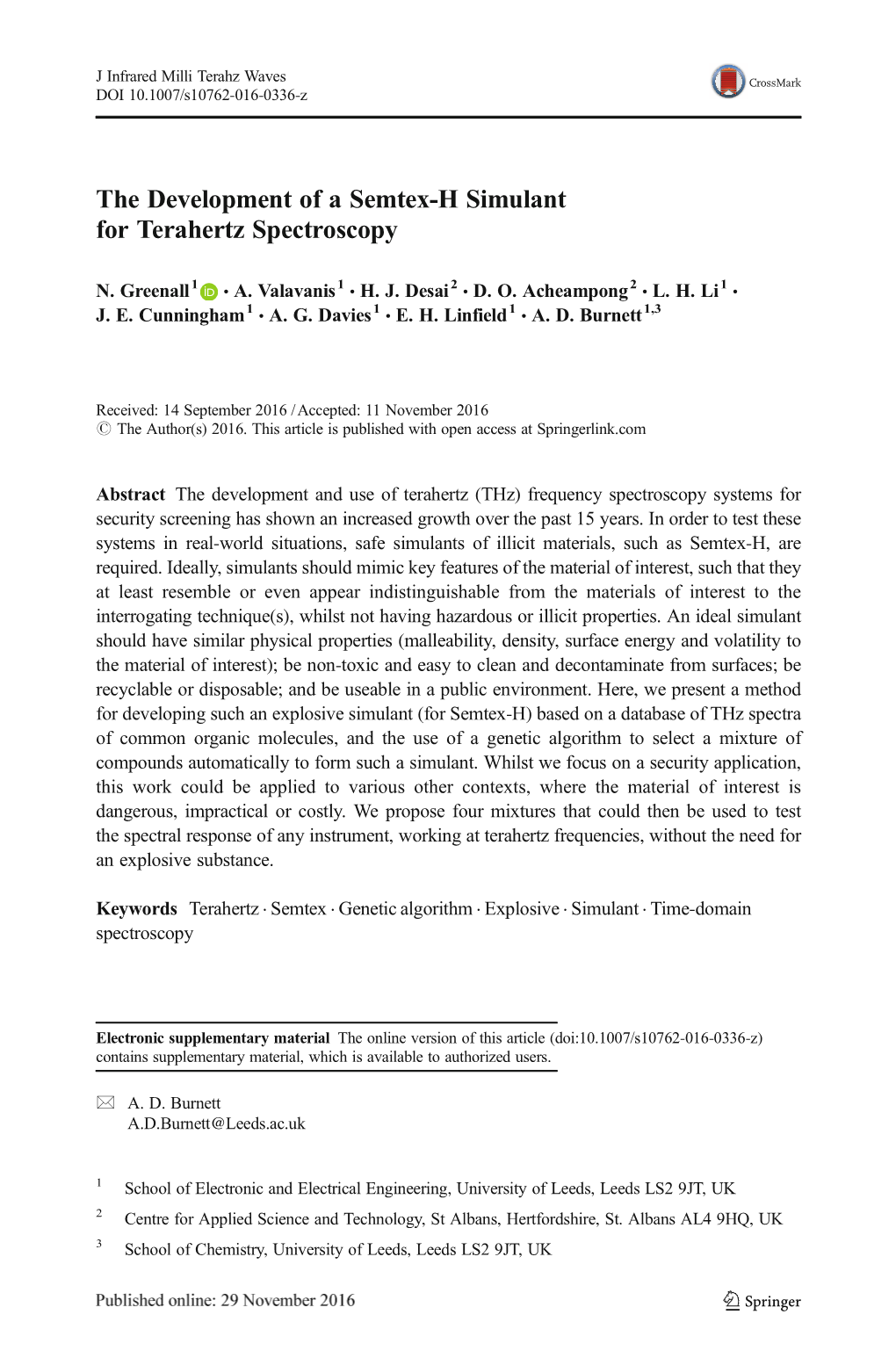 The Development of a Semtex-H Simulant for Terahertz Spectroscopy