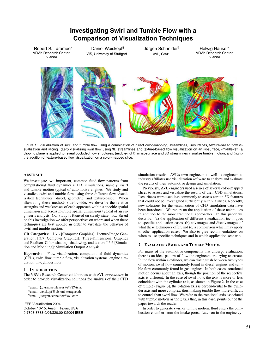 Investigating Swirl and Tumble Flow with a Comparison of Visualization Techniques