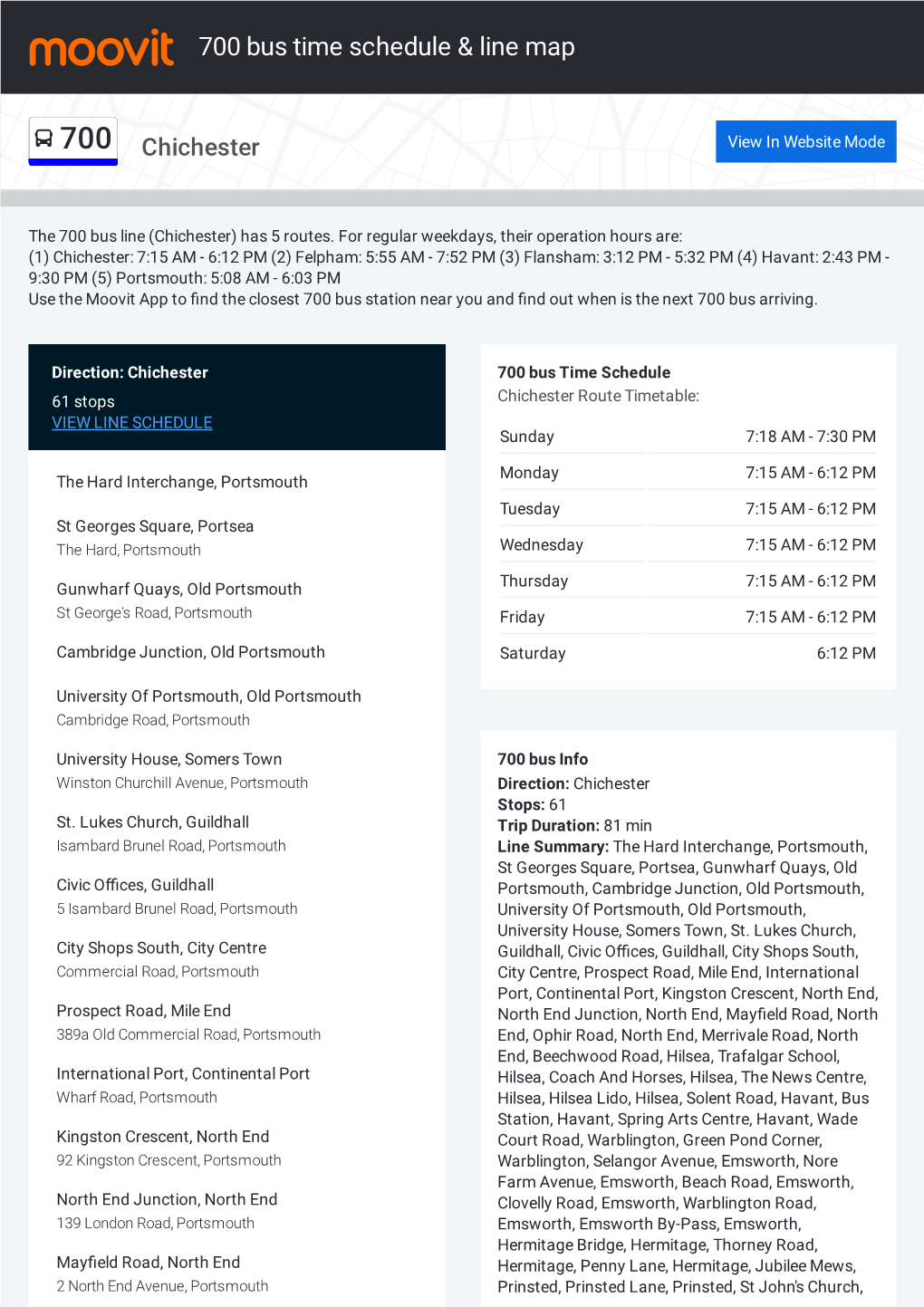 700 Bus Time Schedule & Line Route