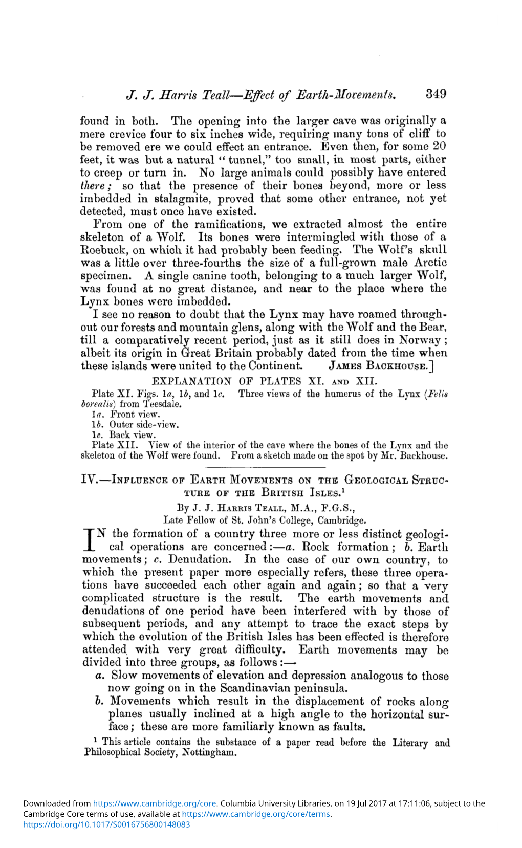 IV.—Influence of Earth Movements on the Geological Strucuture Of