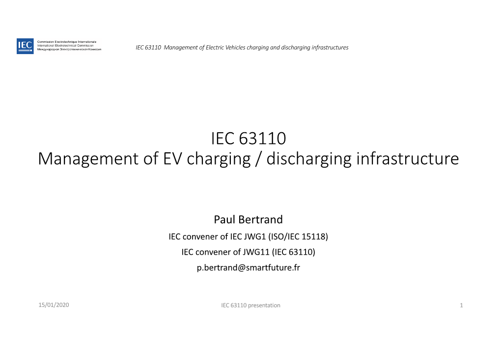 IEC 63110 Management of EV Charging / Discharging Infrastructure
