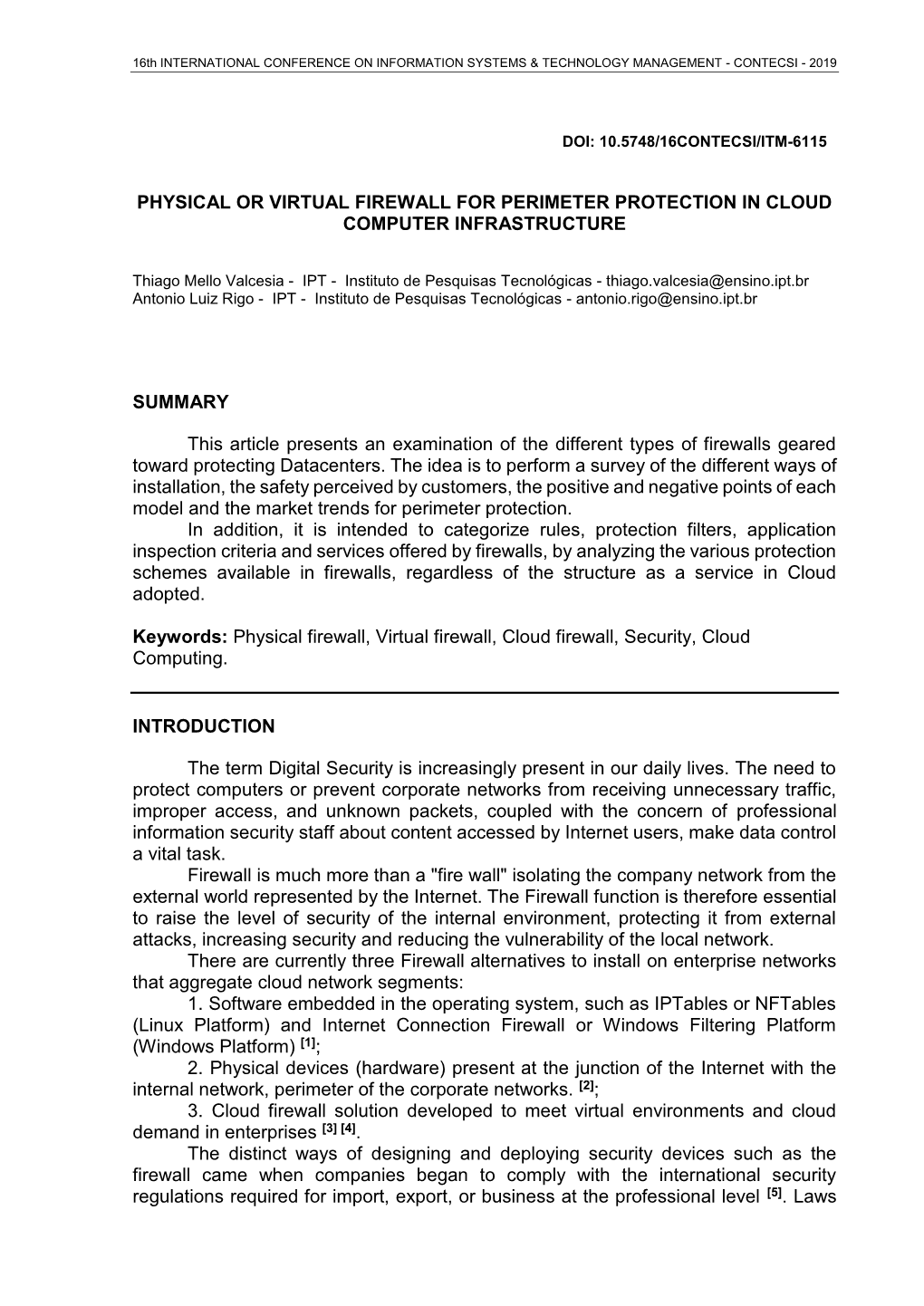 Physical Or Virtual Firewall for Perimeter Protection in Cloud Computer Infrastructure