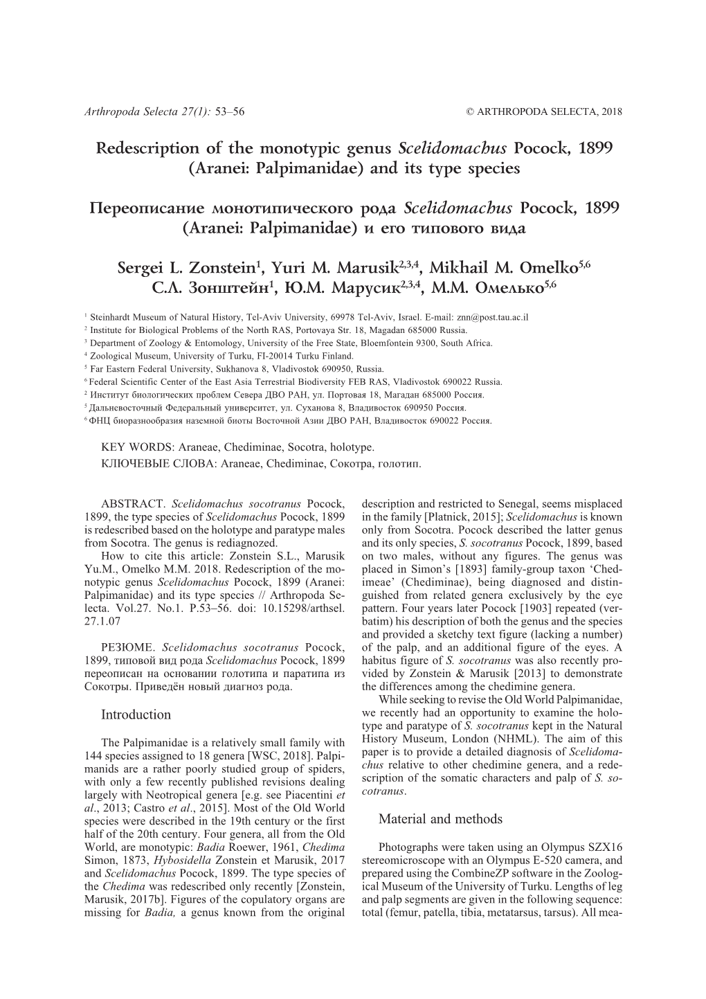 Aranei: Palpimanidae) and Its Type Species