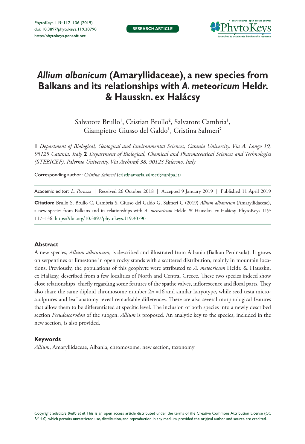 ﻿Allium Albanicum (Amaryllidaceae), a New Species from Balkans and Its