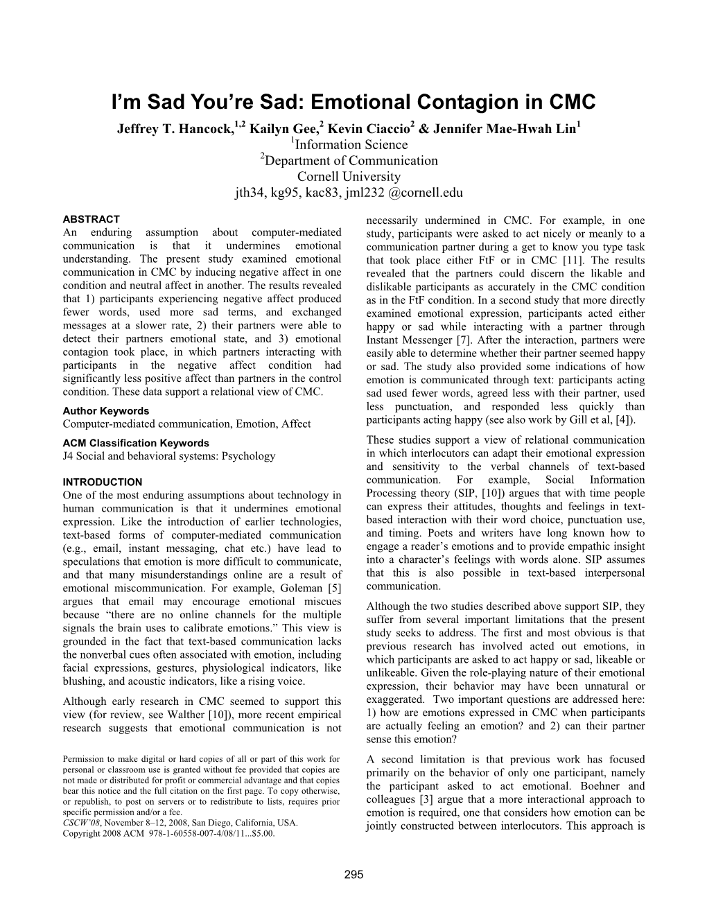 I'm Sad You're Sad: Emotional Contagion In