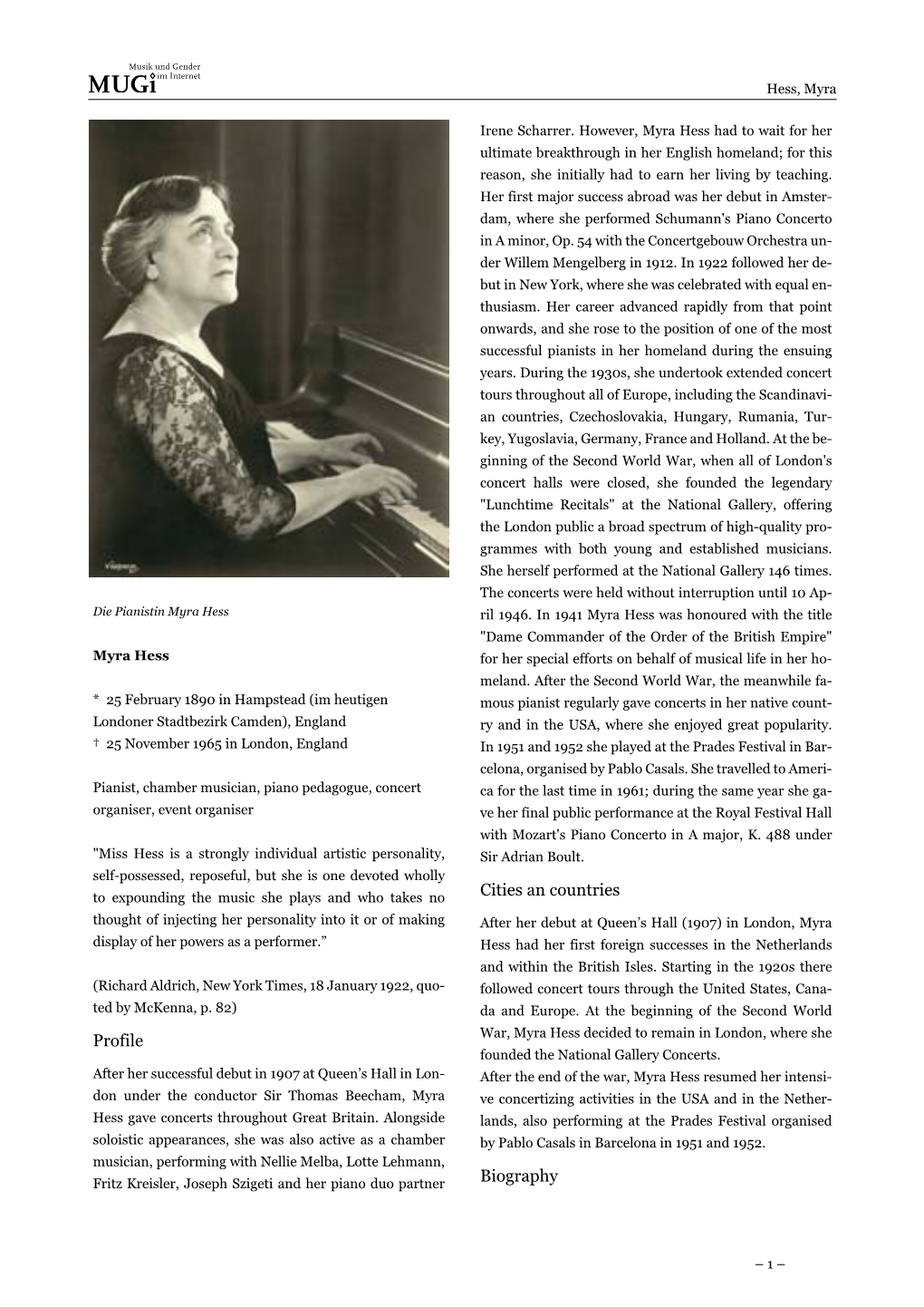 Myra Hess Had to Wait for Her Ultimate Breakthrough in Her English Homeland; for This Reason, She Initially Had to Earn Her Living by Teaching