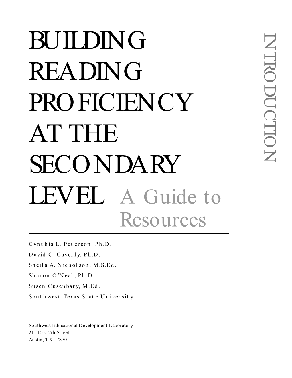 Building Reading Proficiency at the Secondary Level