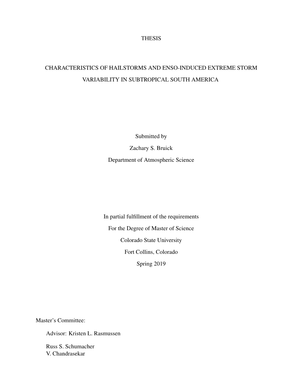 Thesis Characteristics of Hailstorms and Enso