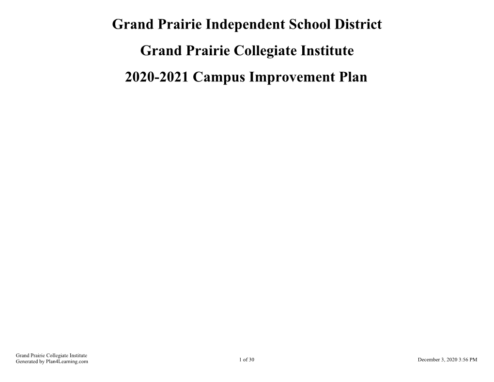 GPCI Campus Improvement Plan 2020-2021